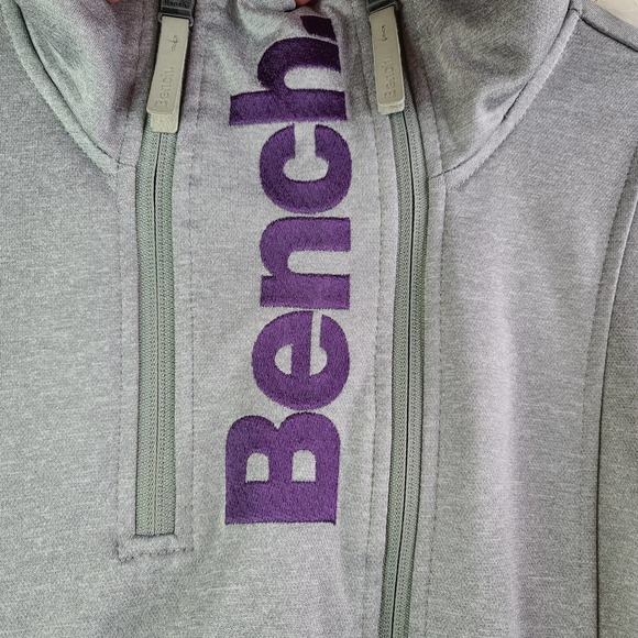 Bench Funnel Neck Logo Fleece Zip Up Jacket Black Purple Thumb Holes Large - Picture 2 of 8